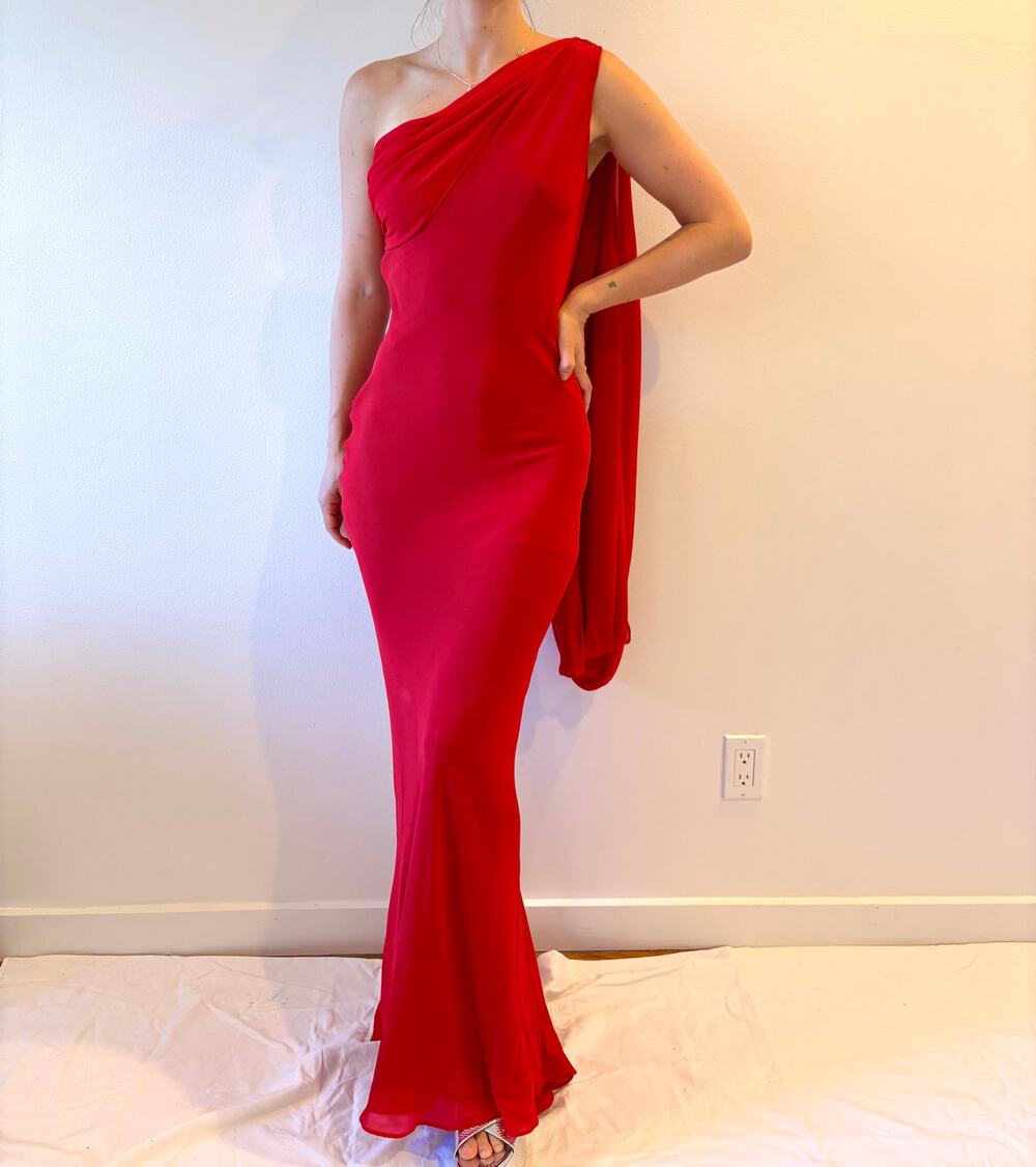 vintage silk chiffon bias cut vera wang red evening gown